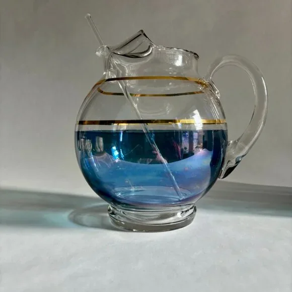 Vintage Iridescent Macbeth Evans Corning Upright Ball Pitcher & Glasses Set - Picture 11 of 14